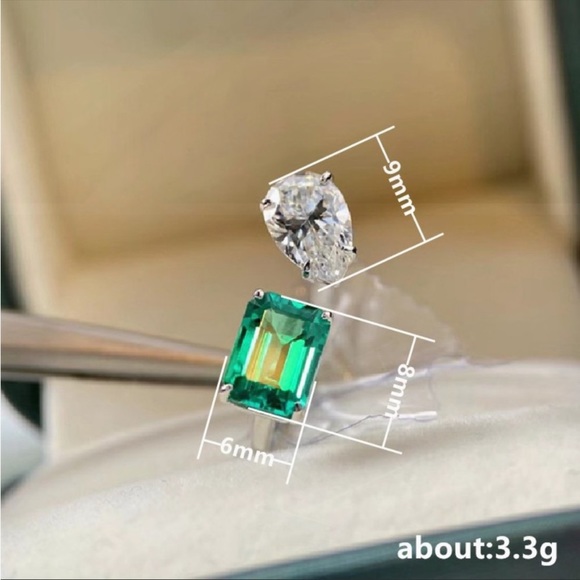 New 925 Silver Emerald CZ Trendy Wedding Ring - Picture 4 of 6